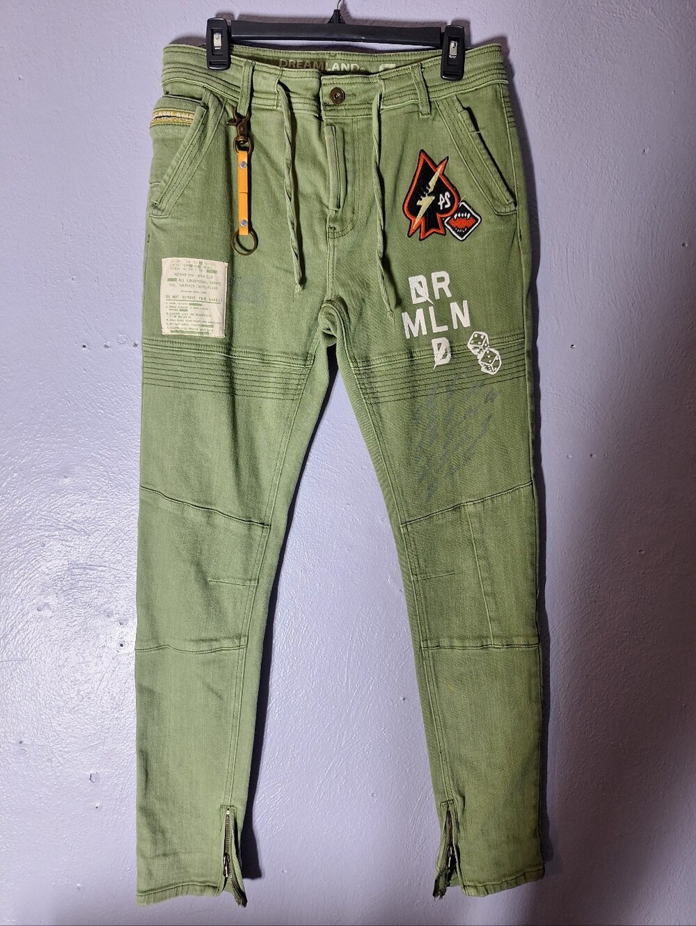Dreamland Men's Olive Green Embellished Jeans Size 32
